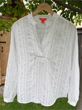 Joe Fresh Top White Pintuck V-Neck Tunic Blouse Size Medium
